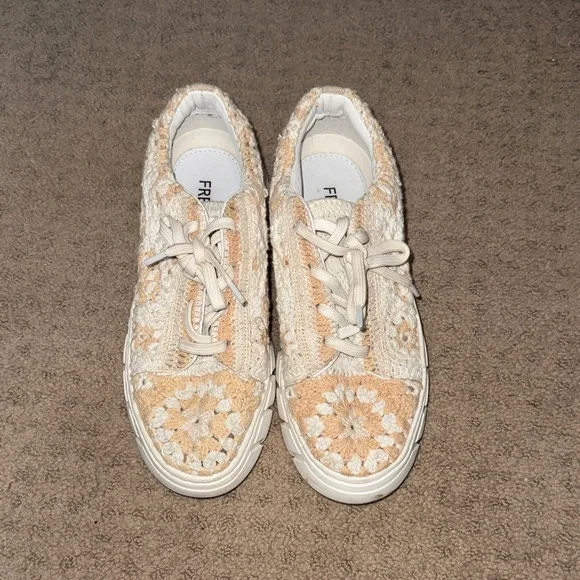 Free people women’s Crochet Sneakers - Cream and Tan - Picture 1 of 8